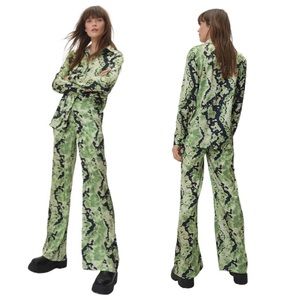 NWT $120 2-Piece Nasty Gal Satin Tie Dye Tunic Shirt w/Matching High-Rise Pant 0